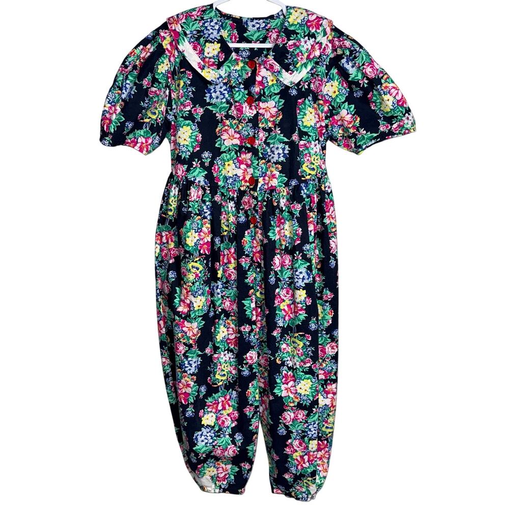 Vintage 80s Mousefeathers 6X Floral Sailor Jumpsuit Romper Rare